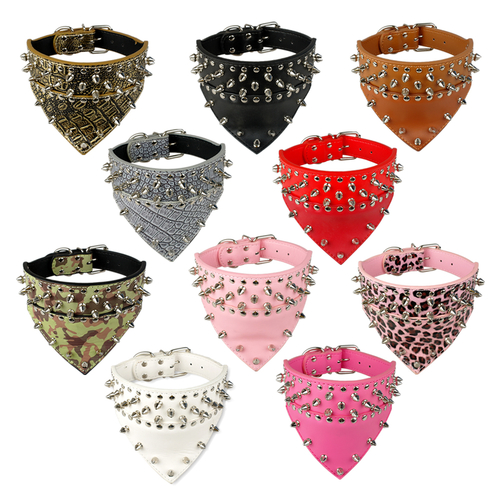 2" Wide Pet Dog Bandana Collars Leather Spiked
