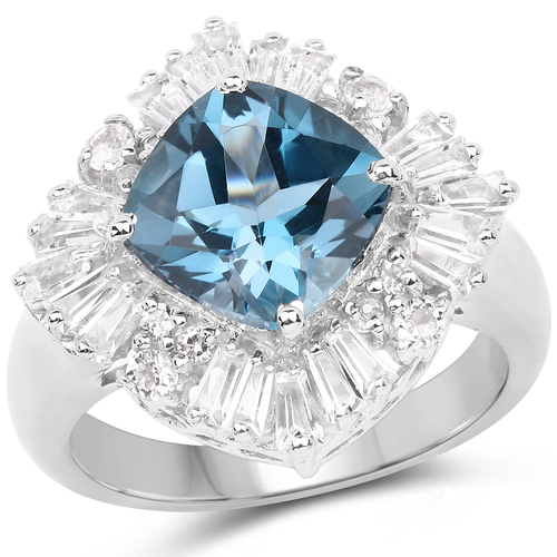 5.19 Carat Genuine London Blue Topaz & White Topaz .925 Sterling