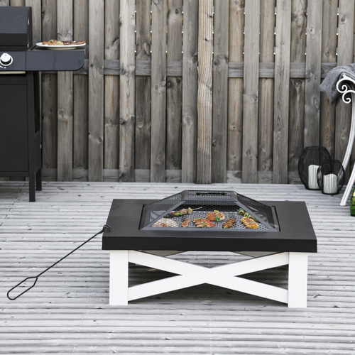 Outsunny 34" Outdoor 3 in 1 Steel Square Fire Pit Square Stove with