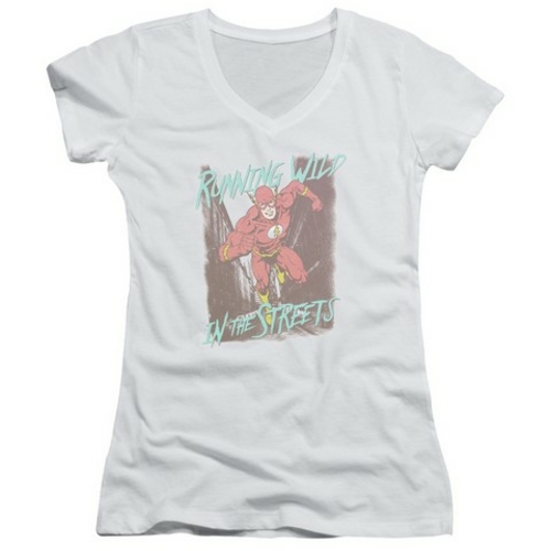 Trevco Jla-Running Wild Junior V-Neck Tee- White - XL