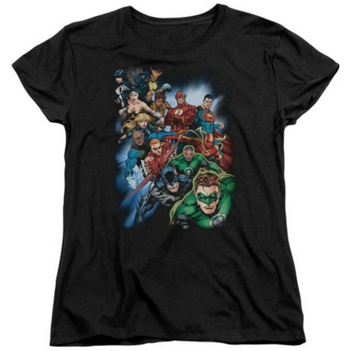 Trevco Jla-Heroes Unite Short Sleeve Womens Tee- Black - XL