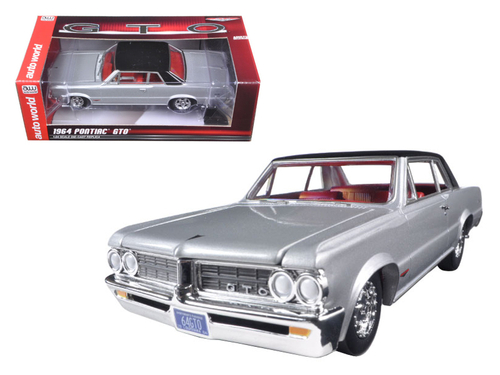 1964 Pontiac GTO Silvermist Grey with Gloss Black Roof 1/24 Diecast