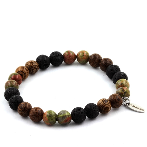 Unakite + Lava + Wood Bracelet 8 mm.