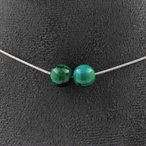 Tinted Chrysocolla 8 mm 2 beads necklace. 