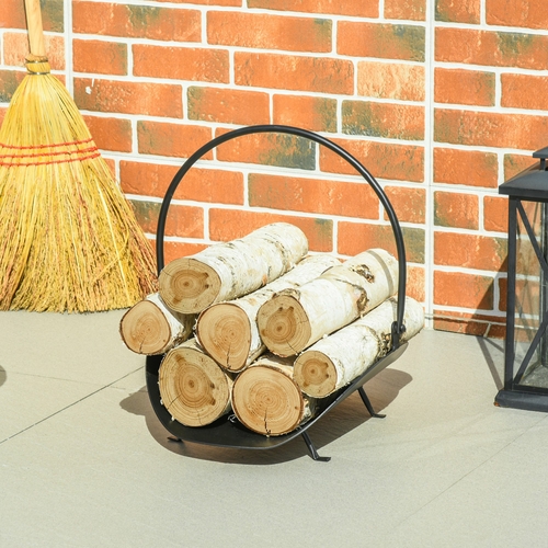 Outsunny 16" Firewood Log Rack Curved Fireplace Log Holder Wood