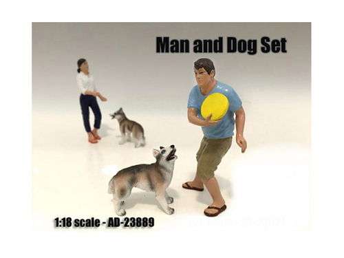Man and Dog 2 Piece Figure Set For 1:18 Scale Models by American