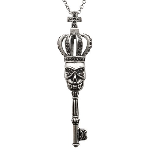 Crowned Skull Key Necklace (Black)