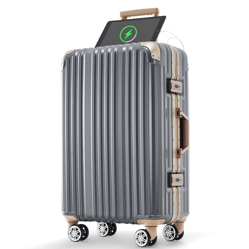 1pc 20in Aluminum Frame Luggage with USB port, Vacation Carry-On