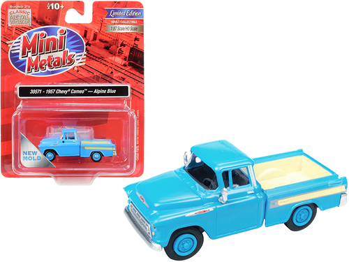 1957 Chevrolet Cameo Pickup Truck Alpine Blue 1/87 (HO) Scale Model