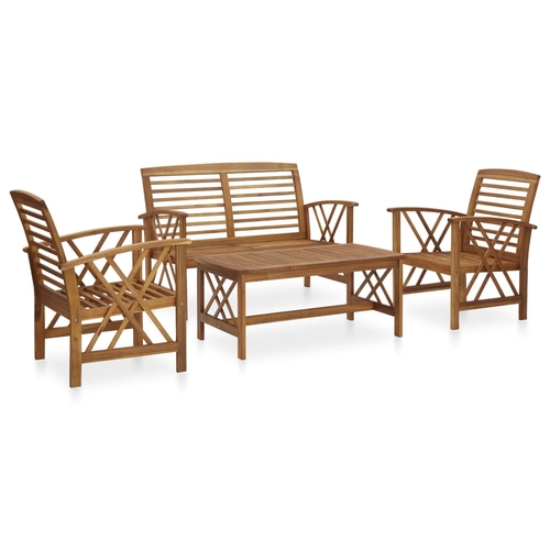 4 Piece Garden Lounge Set with Cushions Solid Acacia Wood