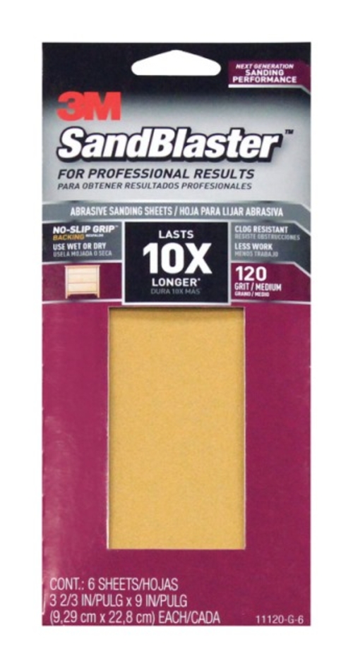 3M 11120-G-6 1 by 3 Sanding Sheet Sandpaper with No Slip Grip Backing 