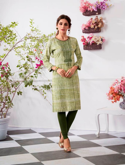 Summer special Kurti soft cotton with reshim (Size-L) (Color-GREEN)