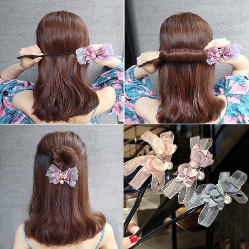 New Women Elegant Flower Bow Donut Bun Maker Sweet