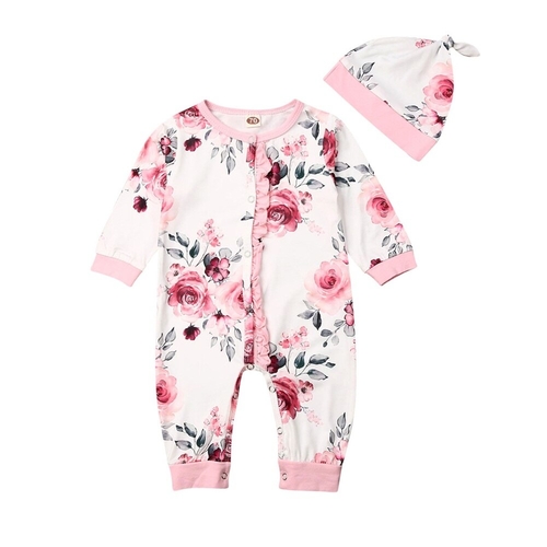 0 18M Newborn Baby Girl Romper Flowers Print Long