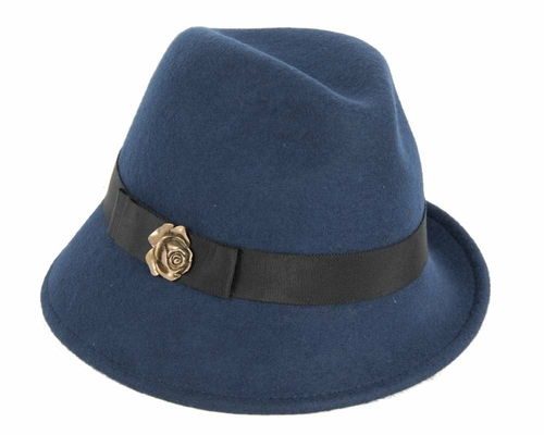 Navy trilby felt fashion hat  J273N