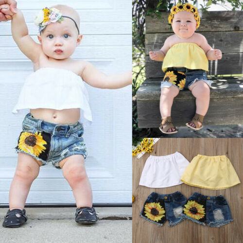 Pudcoco Toddler Baby Girls Sunflower Outfits Solid