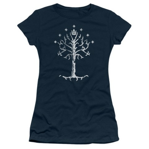 Lor-Tree Of Gondor Short Sleeve Junior Sheer Tee, Navy - Large