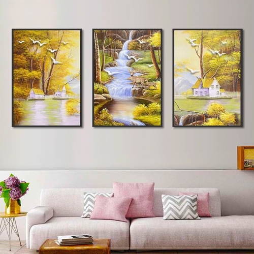 Modern Pastoral Oil Canvas Painting Birds Elk