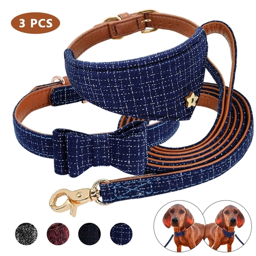 Pet Dog Collar Bandana Leash Set Dogs Cat Bowknot
