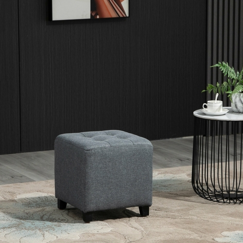 HOMCOM Tufted Ottoman Linen-Touch Fabric Upholstered Footstool