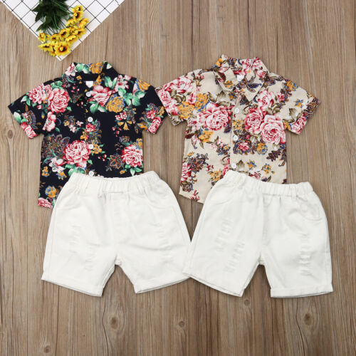 Newborn Baby Boys Kids Floral T shirt Top+Denim