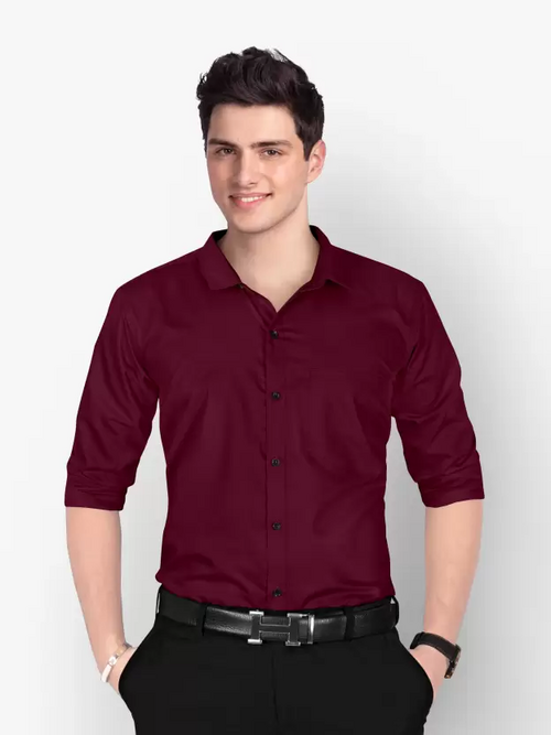 Men Regular Fit Washed Casual Shirt Maroon