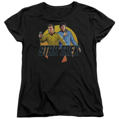 Trevco Star Trek-Phasers Ready - Short Sleeve Womens Tee - Black- Smal