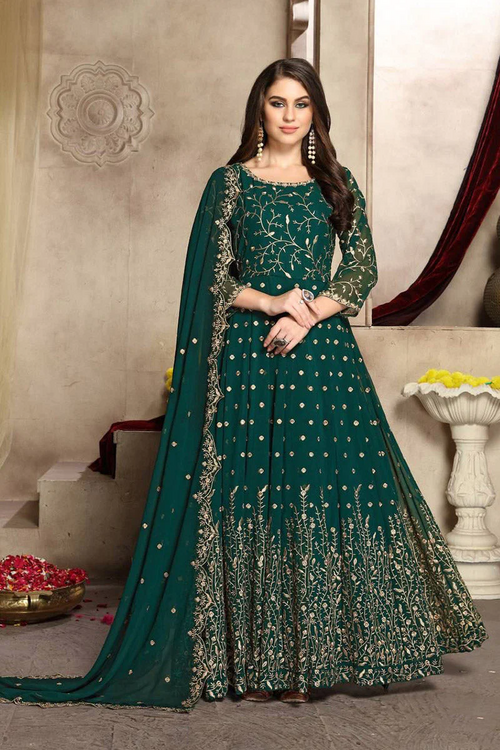 Beautiful Designer Georgette Anarkali Suit (Size-L) (Color-DARK GREEN)
