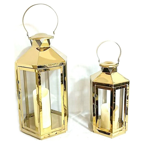 Lantern DKD Home Decor 24 x 21 x 46 cm Crystal Golden Steel Oriental