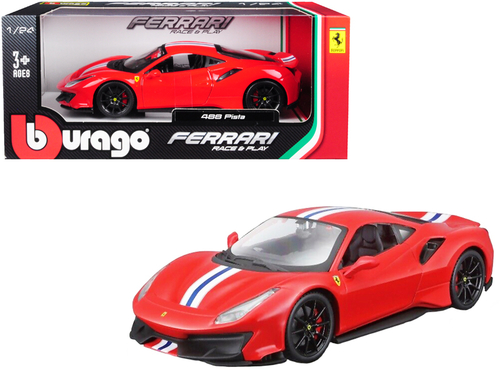 Ferrari 488 Pista Red with White and Blue Stripes 1/24 Diecast Model