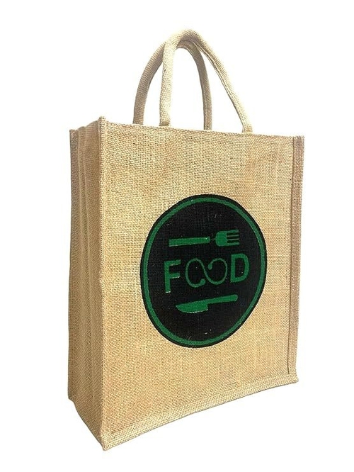 Eco Friendly Jute fabric Unique FOOD (PORK & KNIFE) printed Bag