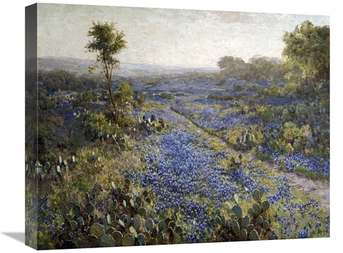22 in. Field of Texas Bluebonnets & Prickly Pear Cacti Art Print - Jul