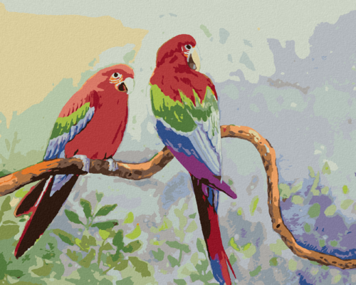Paint by Numbers - COLOURFUL PARROTS ON A BRANCH