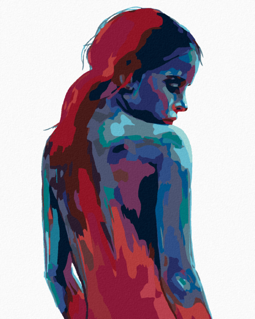 Paint by Numbers - WOMAN IN SHADES OF BLUE AND RED