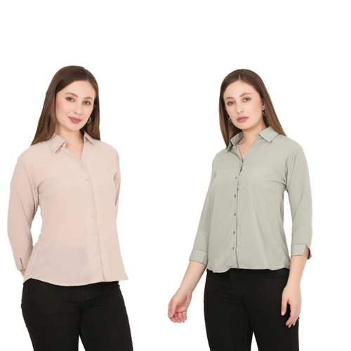 Womens Solid Formal Shirt PACK OF 2 BEIGE AND GREEN  L