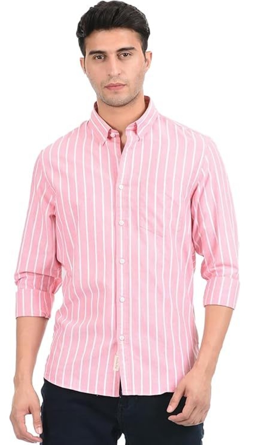 Men Casual Printed Striped Shirt For Men (Size-M) (Color-PINK)
