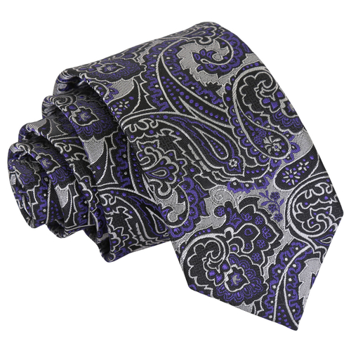 Royal Paisley Slim Tie - Silver & Purple