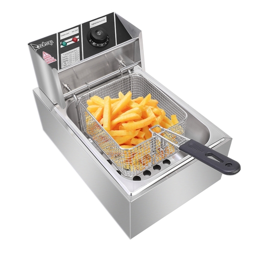 2500W MAX 110V 6L Stainless Steel Single Cylinder Electric Fryer 