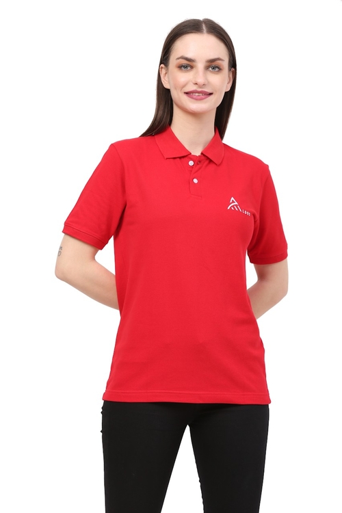 Women Solid Polo Collar T-shirt (ColorRed) (Size L)