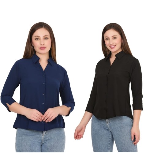 Womens Solid Formal Shirt PACK OF 2 NAVY BLUE AND BLACK  S