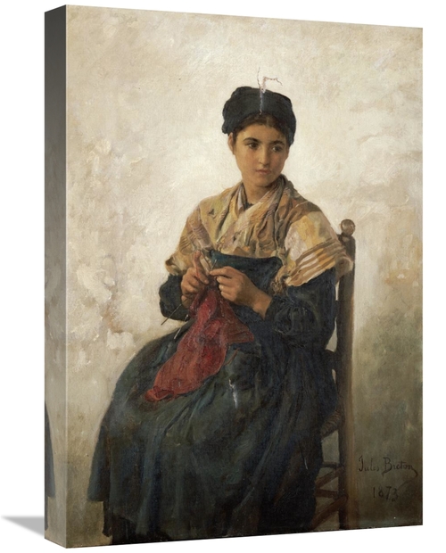 Global Gallery GCS-266788-22-142 22 in. A Girl Knitting Art Print - Ju