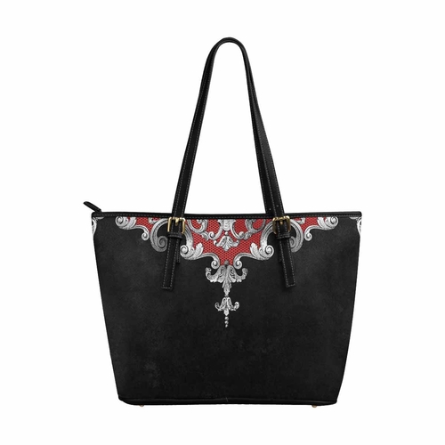 Large Leather Tote Shoulder Bag - Black Multicolor Handbag