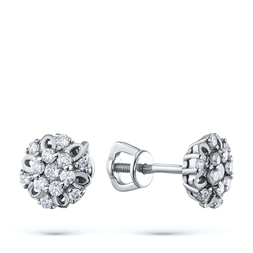 Sterling Silver Earring Studs with 26 Round-Cut Lab-Created Diamonds