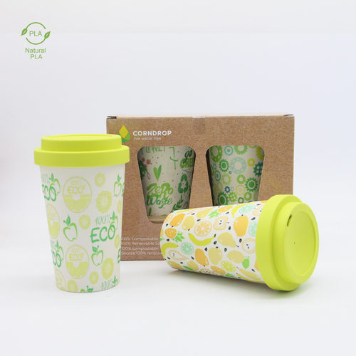 Corndrop Coffee Cup - PLA- Eco Friendly-Biodegradable 380ml - Lime 2pc