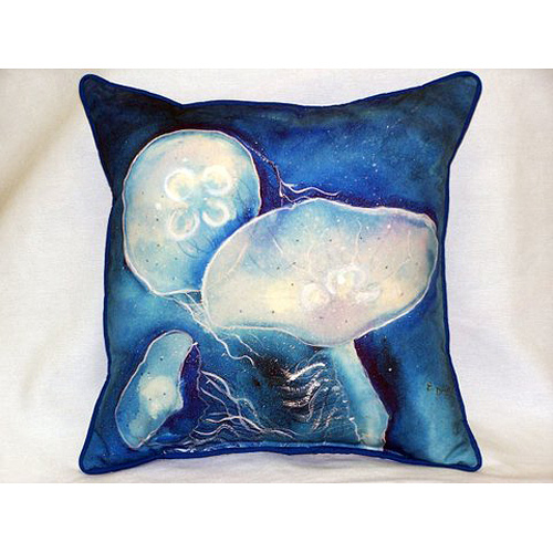 Betsy Drake HJ174 Blue Jellyfish Large Indoor & Outdoor Pillow 18 x 18