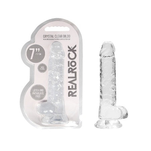 RealRock Crystal Clear Realistic 7 in. Dildo With Balls and Suction