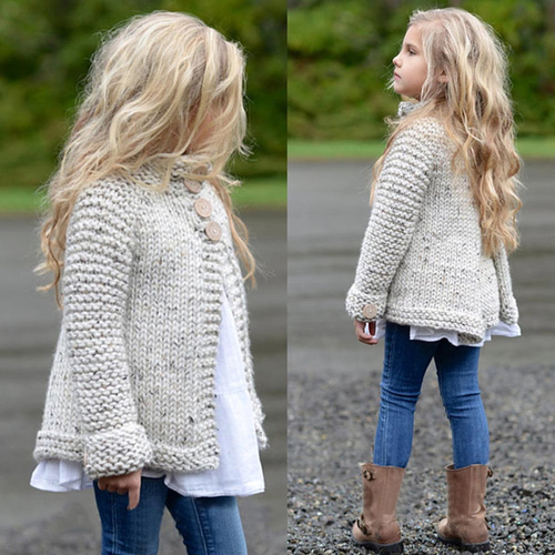 Girl's plain-coloured knit sweater cardigan