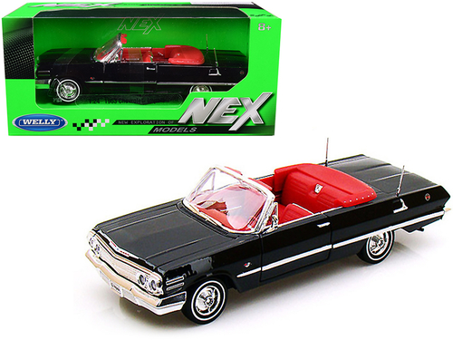 1963 Chevrolet Impala Convertible Black with Red Interior 1/24 Diecast