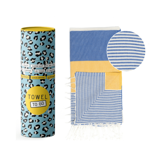 Beach Pool Hammam Towel, Blue - Yellow in Gift Box