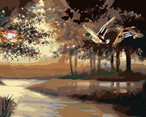 Zuty - Paint by Numbers - DUCKS FLYING OVER THE RIVER (D. RUSTY RUST),